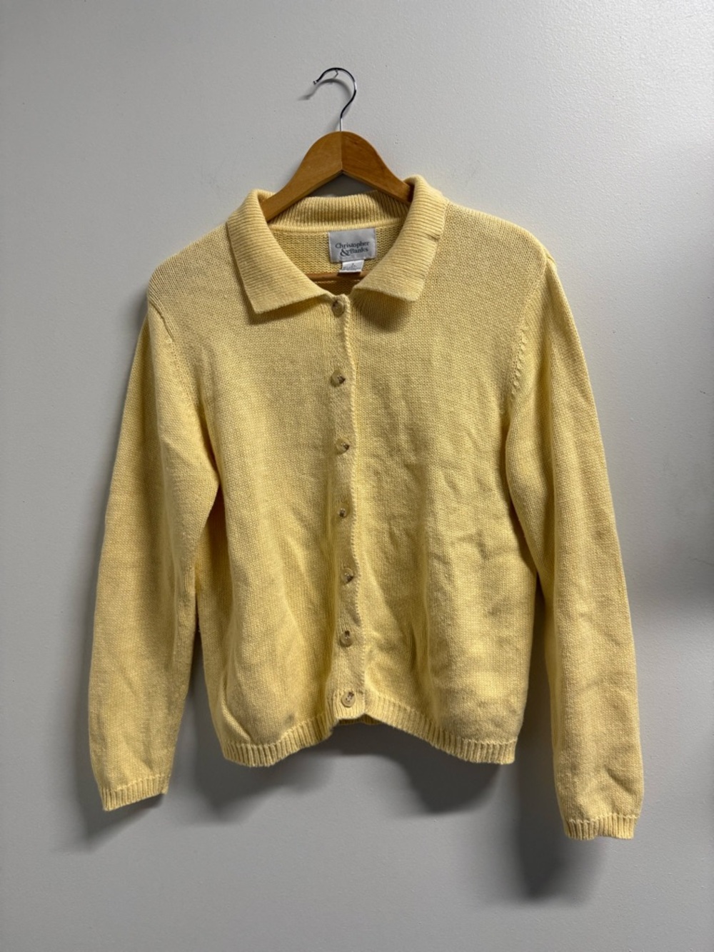 Vintage 1990s butter yellow Classic Collared Button-Front Sweater Cardigan